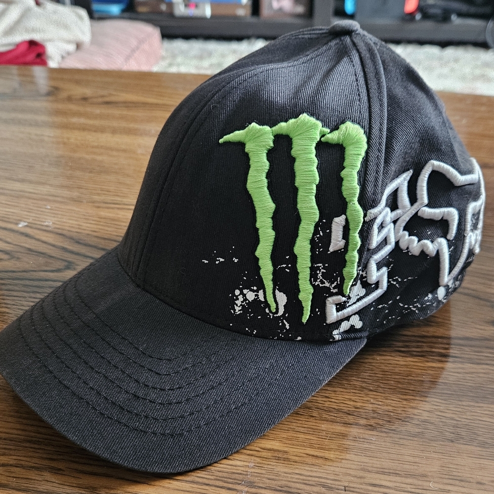 Monster Energy FOX Racing Black Baseball Cap with Neon Green Logo